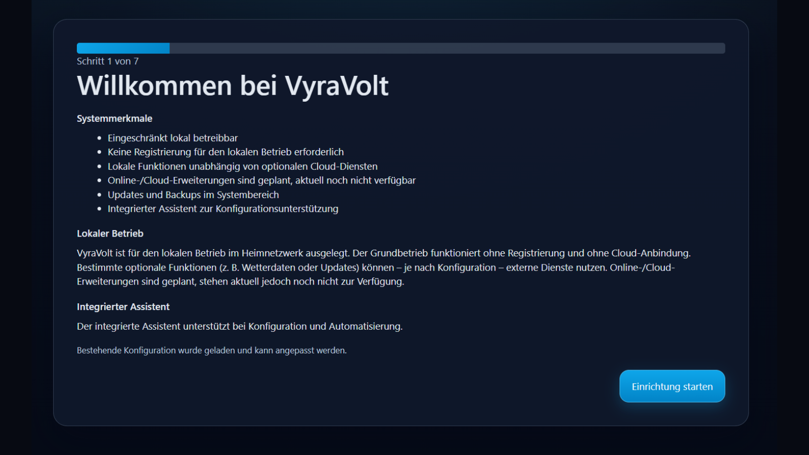 Start der VyraVolt Ersteinrichtung