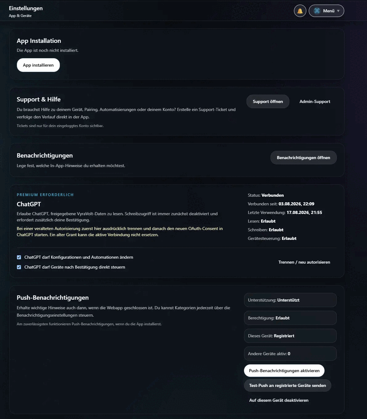 App-Installation, ChatGPT und Push